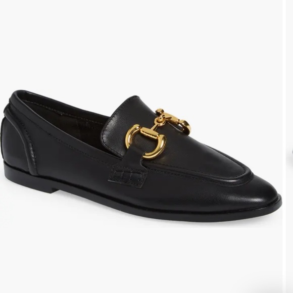 JEFFREY CAMPBELL “Velviteen Bit Leather” Flat Loafer Black Leather Gold Buckle - Picture 3 of 9